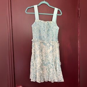 Alice + Olivia Jocelyn Eyelet Ruffle Dress blue and white